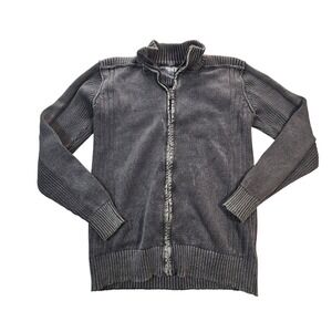 BKE Athletic Mens Full Zip‎ Ribbed Knit Sweater Charcoal Gray Mock Neck L